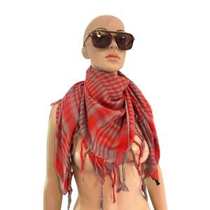 Unisex Red & Gray Keffiyeh Shemagh Scarf Shawl Wrap